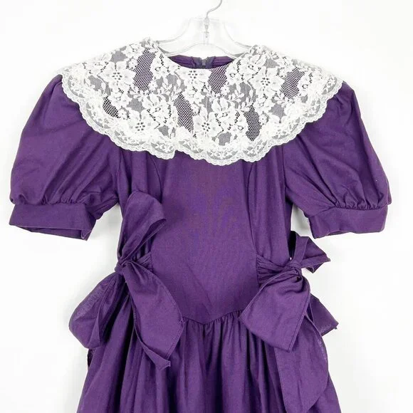 Vintage Jessica McClintock Gunne Sax Victorian Dress Lace Collar Purple.  Size 10